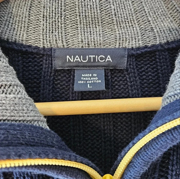 Nautica Cotton Cable Knit Classic Casual Sweatershirt Navy Blue Size Large. - Picture 6 of 10
